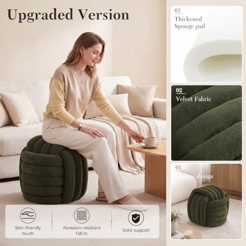 FOXHUNTER Modern Braided Pouf Ottoman Vanity Stool, Chenille, Green
