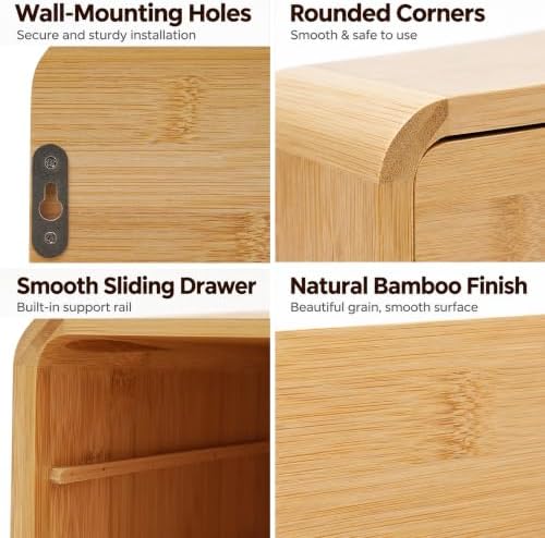 Bamboo Floating Nightstand with Storage Drawer for Living Room Office