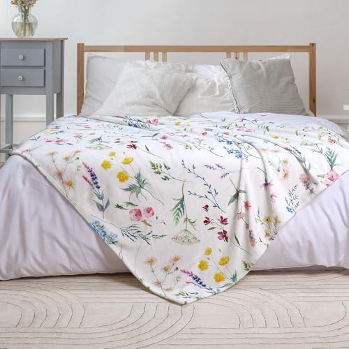 Floral Throw Blanket Wildflowers Throw Blankets Plant Floral Fleece Blankets Soft Warm Cozy Blanket Plush Throws Blankets Flower Decorative Blanket for Home Sofa Bedding 50" x 60"