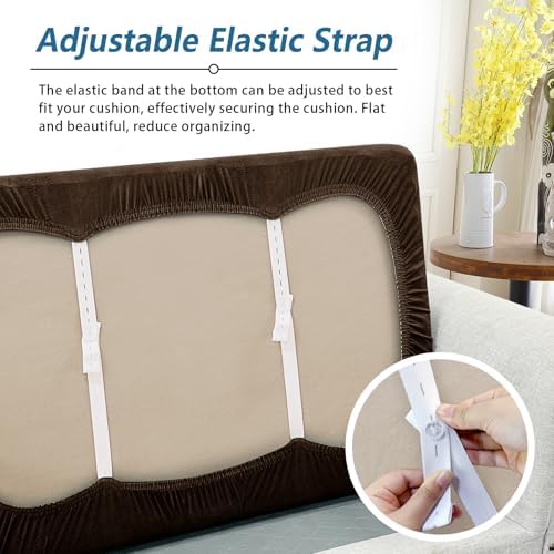 Couch Cushion Cover Leather-Look 1PC Stretch Sofa Seat Slipcover for Living Room Individual Sofa Cushion Cover Couch Seat Protector, Pet-Friendly, Non-Slip, Easy Fit - Dark Brown