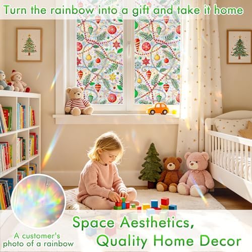 SOMWISE Rainbow Stained Glass Window Privacy Film,Heat Blocking Save Energy