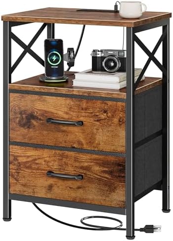 Huuger Night Stand with Charger Station, USB-C Port, End Table