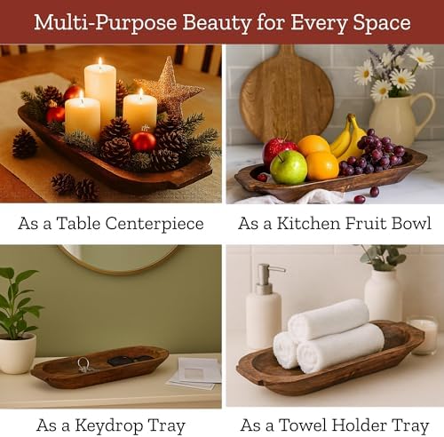Mie Creations 16'' Large Wooden Dough Bowl for Decor, Rustic Centerpiece