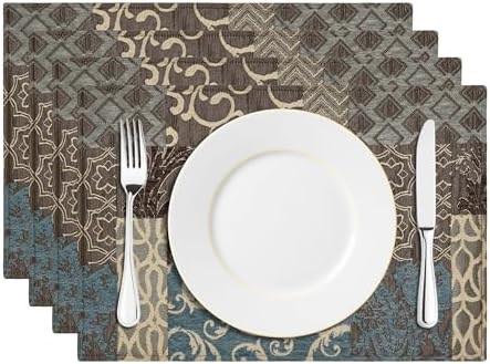 Loom and Mill Luxury Fabric Table Placemats Set of 4, 12x18 Inches, Blue