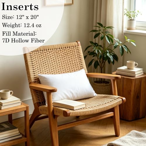 2 Pack Corduroy Decorative Throw Pillow with Inserts, 18x18 Inch Soft Boho Throw Pillow, Square Striped Throw Pillows for Couch, Bed, Sofa Decor (Golden Brown, 12" x 20" (with Inserts))