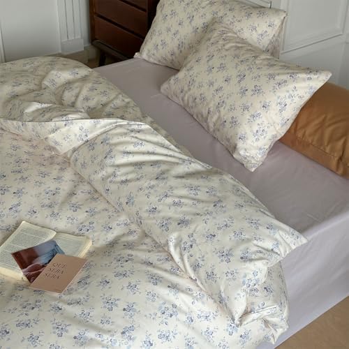 Floral Queen Duvet Cover Off White Boho Queen Size Comforter Cover Cotton Cottage Core Cute Cozy Duvet Cover Set with 4 Corner Ties Lightweight Bedding Queen French Country Duvet Protector