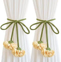 Handmade Curtains Tiebacks, Boho Flower Curtain Tie Backs Curtain Holder Tie Backs for Curtains Braided,Cute Flower Curtain Ties Decorative Rope for Bedroom Window Treatment (Light Yellow)