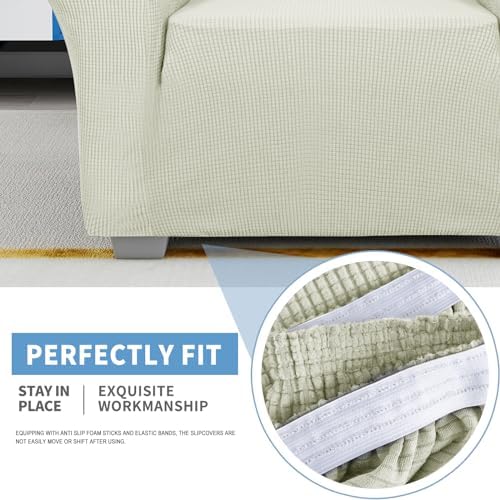 JIVINER High Stretch Couch Covers for 3 Cushion Couch 1-Piece Extra Large Sofa Covers with Elastic Bottom Anti Slip Oversized Sofa Slipcover Furniture Protector for Pets (XL Sofa, Natural)