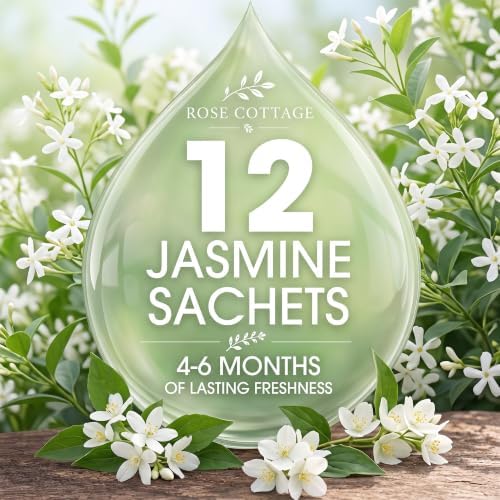 Large 12 Packs Jasmine Hanging Scented Sachets Long-Lasting Closet Deodorizer Air Freshener Fabric Refresher Odor Eliminator for Drawer Home Fragrance Gift Set