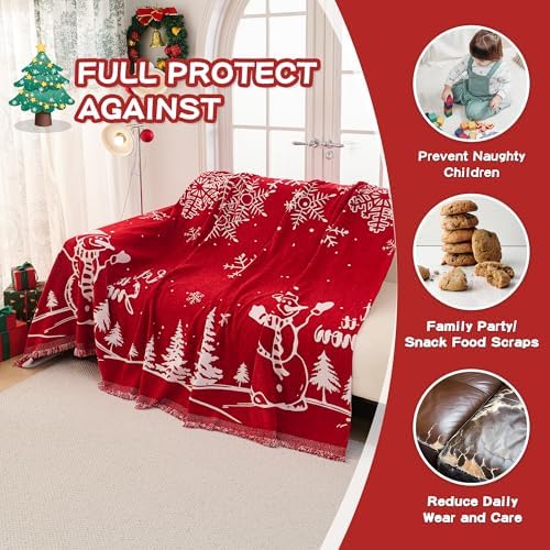 MEETSKY Red Couch Cover Christmas Sofa Slipcover Couch Protector Covers for Sectional Sofa,Universal Fit for Couch 3 Seat, Thick Washable Soft Touch for Pets, 71" x 134"
