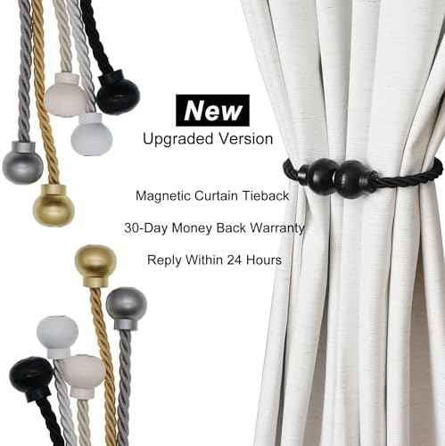 4Pcs Magnetic Curtain Tiebacks Modern Handmade Rope Curtain Tie Backs Black