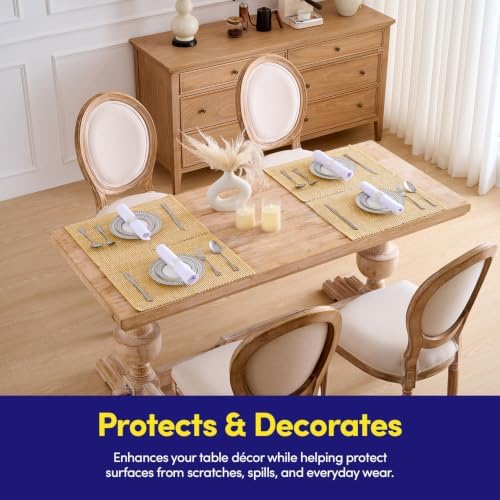 Sweet Home Collection 100% Cotton Placemats for Dining Room Rectangle Two Tone Woven Fabric 13" x 19" Soft Durable Table Mat Set, Set of 4, Gold