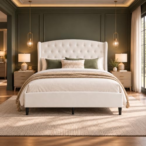 King Size Upholstered Bed Frame with 53" Velvet Headboard