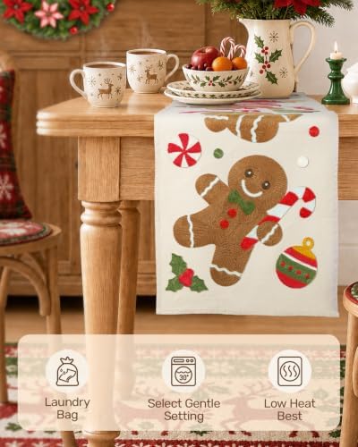Miss Adola Embroidered Canvas 13"x72" Christmas Table Runner, Gingerbread