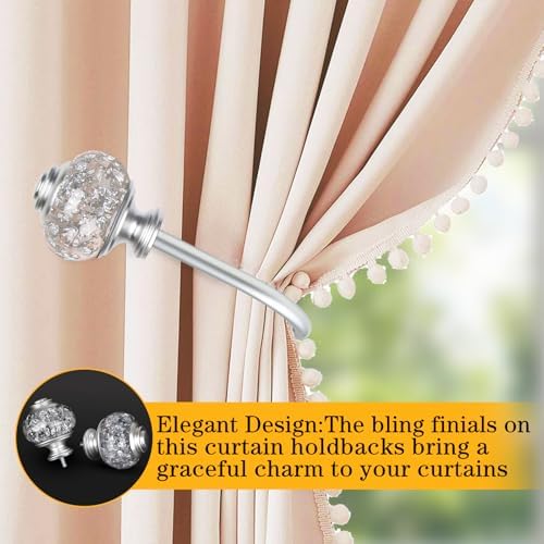 USFOOK Silver Curtain Holdbacks, Decorative Drapery Tiebacks, 2 Pack/1 Pair