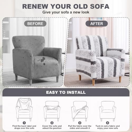 Striped Sherpa Armchair Slipcover, Stretch Plush Pet Friendly Accent Chair Cover with Elastic Bottom, Machine Washable Furniture Protector for Small Banquet Armchair