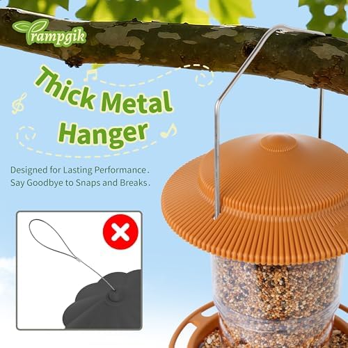 Outdoor Bird Feeder, Retractable Bird Feeder Hanging, Metal Hanger, Rainproof & Leak-Proof, Terracotta, Pack of 1