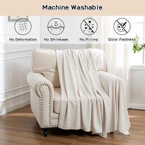 MEETSKY Chair Cover Cat Scratch Proof Recliner Chair Covers, Oversized Armchair Sofa Covers Washable Sofa Slipcover for Single Couch, Soft Small Couch Slipcover for Pets Dogs, 71" x 91", Creamy White