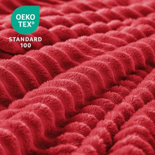 BEDELITE 3D Ribbed Jacquard Red Fleece Throw Blanket for Couch, 50x70 Inch