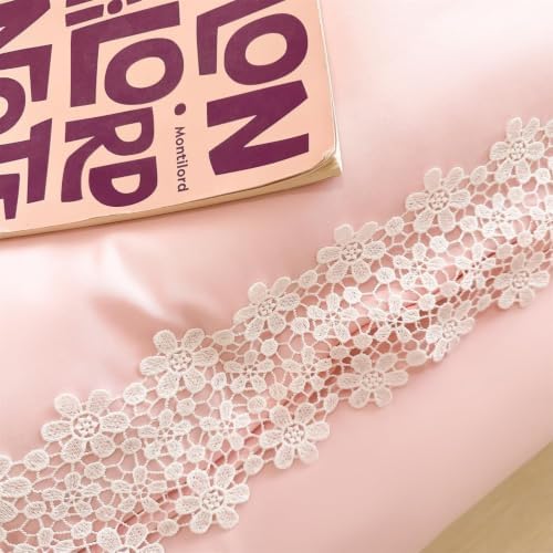 IHOUSTRIY Lace Duvet Cover Twin Size, Chic Ruffle Beddding Set, 2 Pieces Comforter Cover Set with Zipper Closure, Girl Bedding with Pillowcase