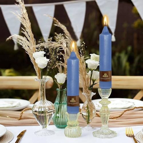 NJAO HOO Dark Blue Short Taper Candle 7 Inch Candlesticks Unscented Dripless Tapered Candle Set for Home Decor Wedding Party Dinner Candles, 4 Pack