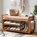 PETKABOO Shoe Bench with Hidden Drawer and Side Holder, 2 Tier Entryway Bench with Storage 39.4 in, Bamboo Shoe Rack with Cushion for Entryway Hallway Living Room Bedroom