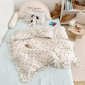 Blue Floral Toddler Duvet Cover with Ruffle, Freesia Print,No Pillow