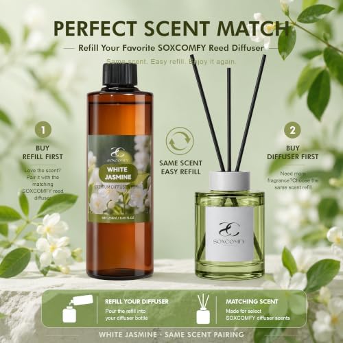 Diffuser Oil Refill, 250ml / 8.45 fl oz, Jasmine - Reed Diffuser Oil Refill for Home Fragrance, Scented Oil for Reed Diffuser Bottles, Floral, Ylang Ylang & Woody Notes