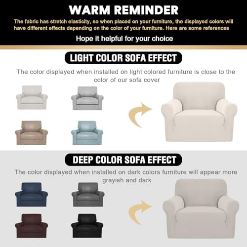 PrinceDeco Stretch Chair Cover Chair Slipcovers with Arms 1-Piece Chair Sofa Slipcovers or Living Room Non Slip Armchair Cover Furniture Protector Dogs Pet Friendly(Armchair,Ivory)