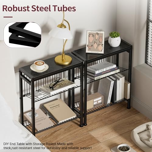 Narrow Side Table, 3-Tier End Table, Small Nightstand