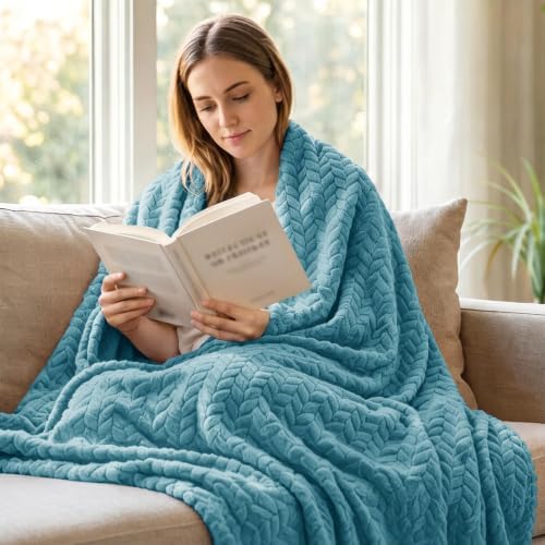 Exclusivo Mezcla Fleece Throw Blanket for Couch Sofa, 50”x70”, Slate Blue