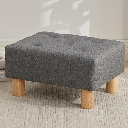 Small Foot Stool Ottoman, Linen Footstool Ottoman Foot Rest for Couch, Rectangle Footstools and Ottomans Small for Living Room, Entryway and Bedroom (Gray)