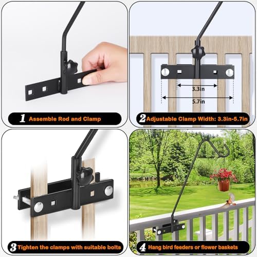 FEED GARDEN 2 Pack 13.5 Inch Deck Hooks for Vertical Railing, Adjustable Deck Bird Feeder Hanger for Hanging Lanterns, Wind Chimes, Flower Baskets, Suet Feeders