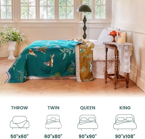 MSGKV Boho Throw Blanket 50"x60" Aviary Botanical Cotton Throw Blanket