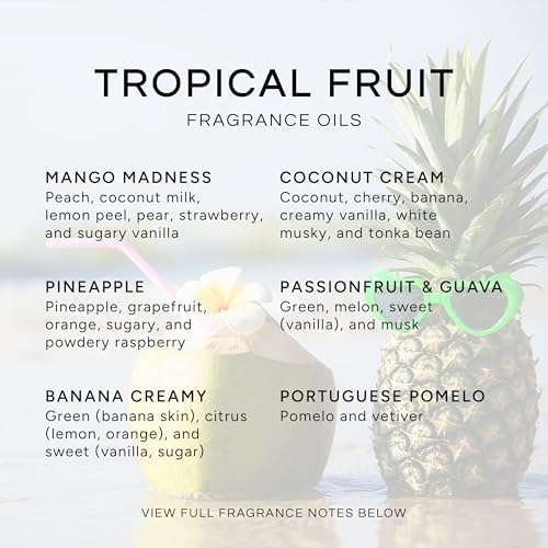 Eternal Essence Oils Tropical Fruit Set of 6 Premium Fragrance Oils - Includes Mango, Coconut Cream, Pineapple, Passion Fruit & Guava, Banana and Portuguese Pomelo Scented Oils - 10ML