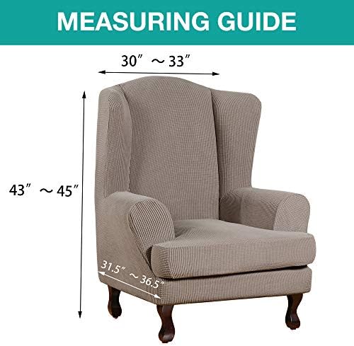 Turquoize Wingback Chair Covers 2 Piece Wing Chair Slipcover Stretch Slipcovers for Wingback Chairs Wing Chair Cover Spandex Jacquard Fabric with Elastic Bottom Non-Slip Furniture Cover, Taupe