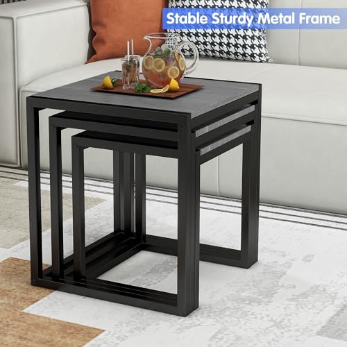 Nesting Coffee Table Set of 3, Stacking Metal Side Tables, Grey