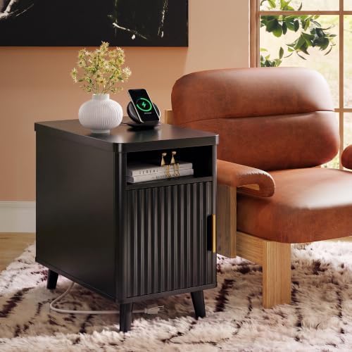 Huuger Narrow End Table with Charging Station, USB-C Port
