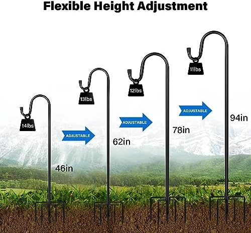 Shepherd Hooks for Outdoor, 2 Pack 94 Inch Bird Feeder Pole with 5 Prongs Base for Hanging Lantern, Hummingbird Feeder, Lightweight Plant, Shepherds Hook for Bird Feeders for Outside
