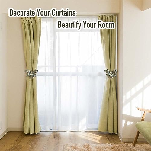 Curtain Holdbacks Set of 4, Brown Resin Magnetic Curtain Tiebacks Flying Bee Curtain Holders, Ties for Drapes, Farmhouse Decoration Accessories
