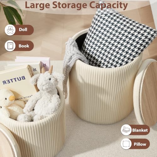 Royal Windsor Round Ottoman with Storage Set of 2, Storage Vanity Stool