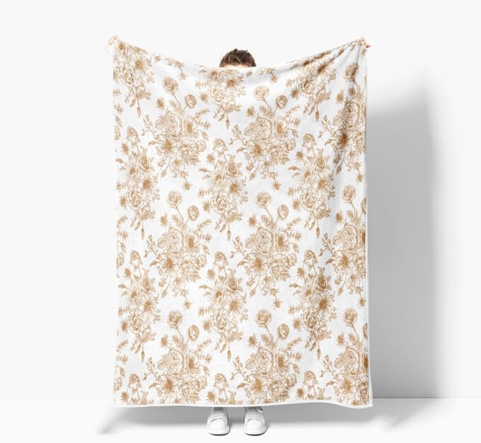 Floral Throw Blanket, Botanical Floral Blanket, Soft, Flannel, Warm, Boho Floral Bed Blanket All Season Flower Throw Blanket for Couch Bedroom Living Room, Brown 60X70 Inch