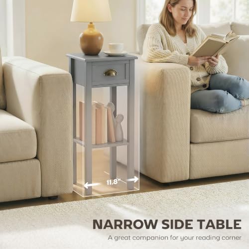 HOMCOM Narrow End Table with Drawer and Bottom Shelf Set of 1 Gray