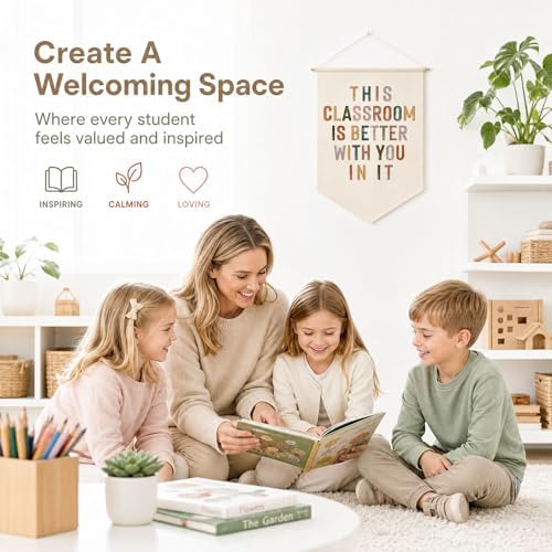 Classroom Wall Decor Banner, This Classroom Is Better With You In It Welcome Hanging Sign, Positive Fabric Poster for Teacher Decor Back to School Students