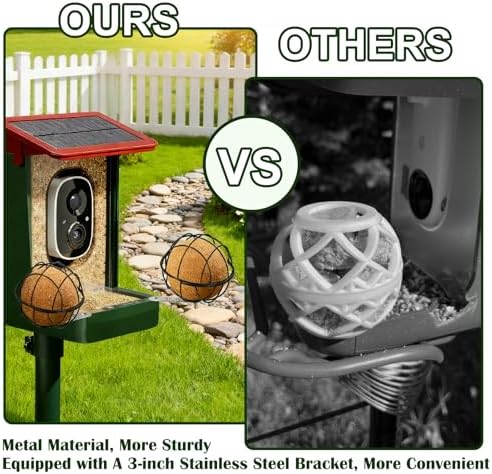 2PCS Metal Suet Ball Holder for Bird Buddy, Bird Suet Ball Cage Durable Bird Feeder Accessories with 5mm Screw Hole and 2 Perch Extender Compatible with Outdoor Smart Feeders (Dia 3.15", Dia 2.75")