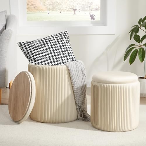 Royal Windsor Round Ottoman with Storage Set of 2, Storage Vanity Stool