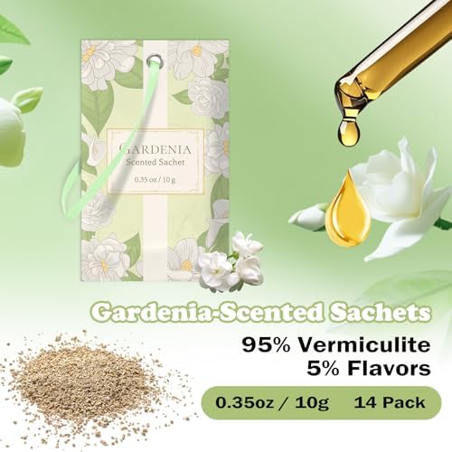 SCENTORINI Scented Sachets for Drawer and Closet, Gardenia Scent 14 Pack