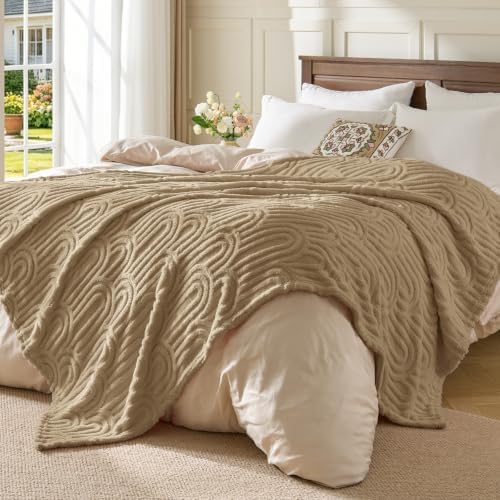 BEDELITE Light Brown Boho Fleece Throw Blanket for Couch, 50x60 Inches