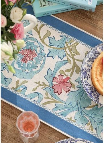 patdrea Designer Vintage French Blue Printed Table Runner,12"X87"