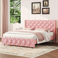 HOMBCK Queen Size Bed Frame with PU Headboard, Silverside Wingback, Pink